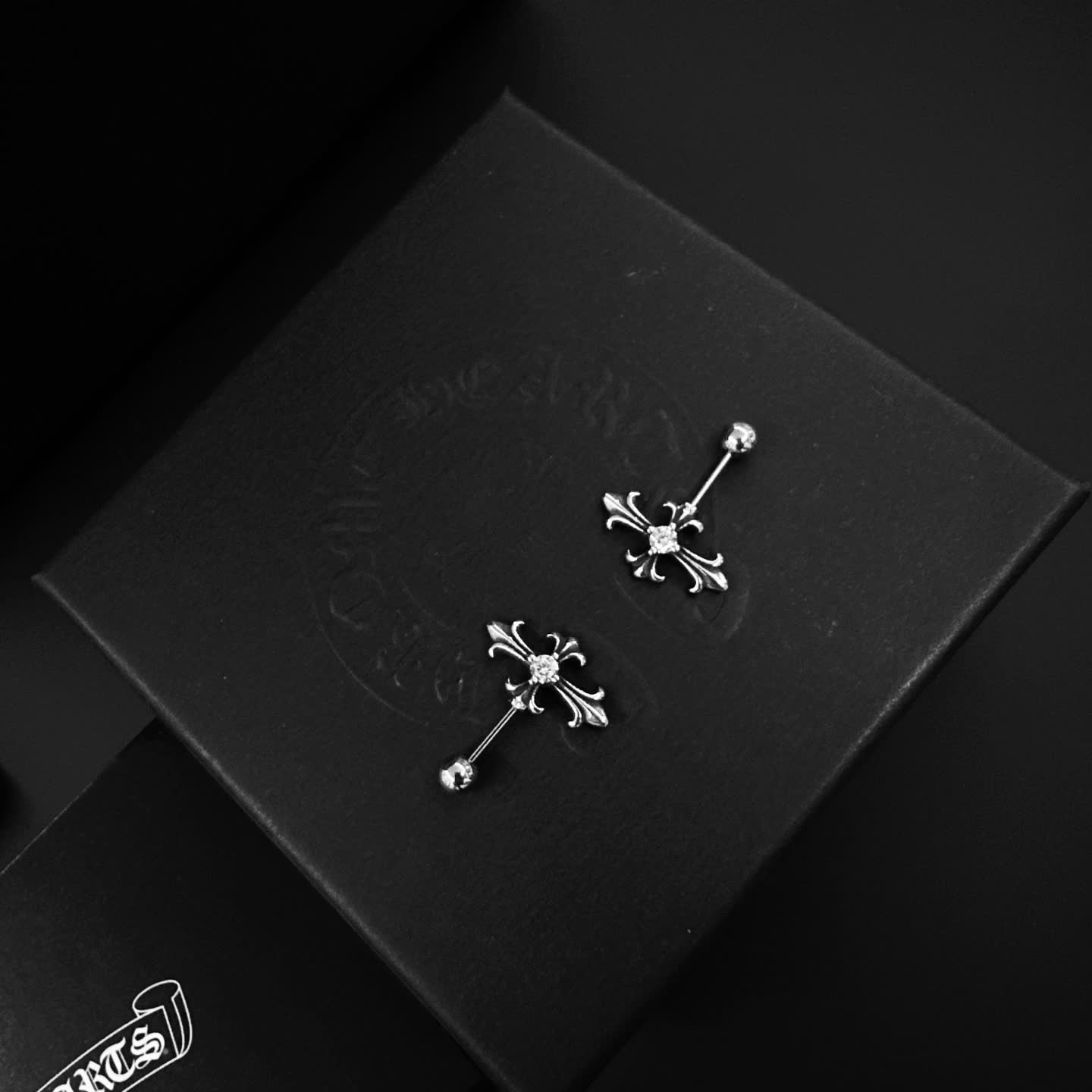 Chrome Hearts Silver Cross Stud Earrings